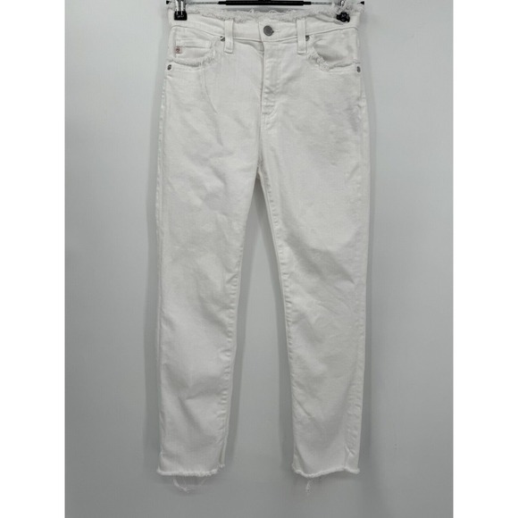 Ag Adriano Goldschmied Denim - AG 26 The Isabelle High Rise Straight Crop Jeans Womens‎ White Raw Hem PW15738